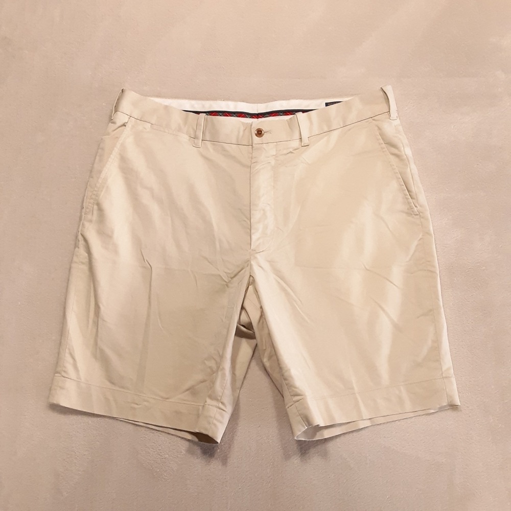 Polo Mens Golf Classic Fit Chino Shorts 34 Beige Shield Plaid Crest Logo